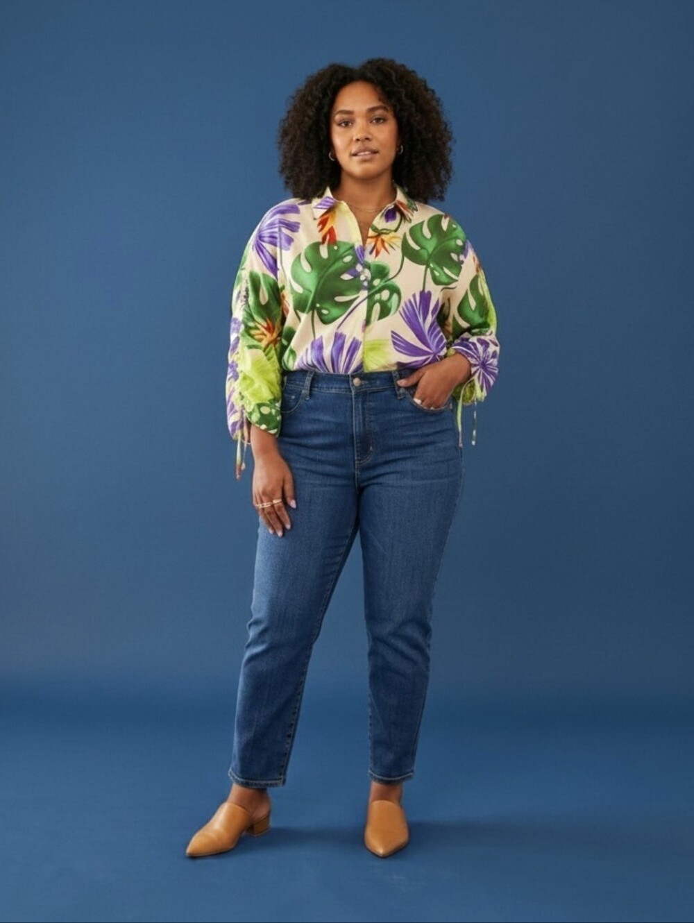 MARC NEW YORK Tropical Floral Print Button Down Blouse Women PLUS SIZE 3X Boho